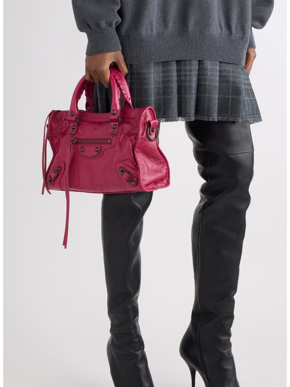 Balenciaga Le City Leather Satchel Small Framboise